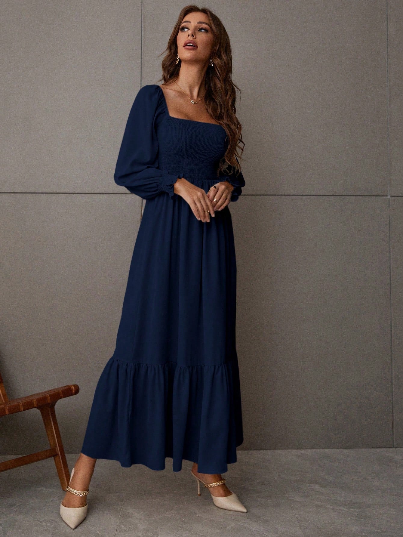 Shein Breezaya Square Neck Ruffle Hem Dress