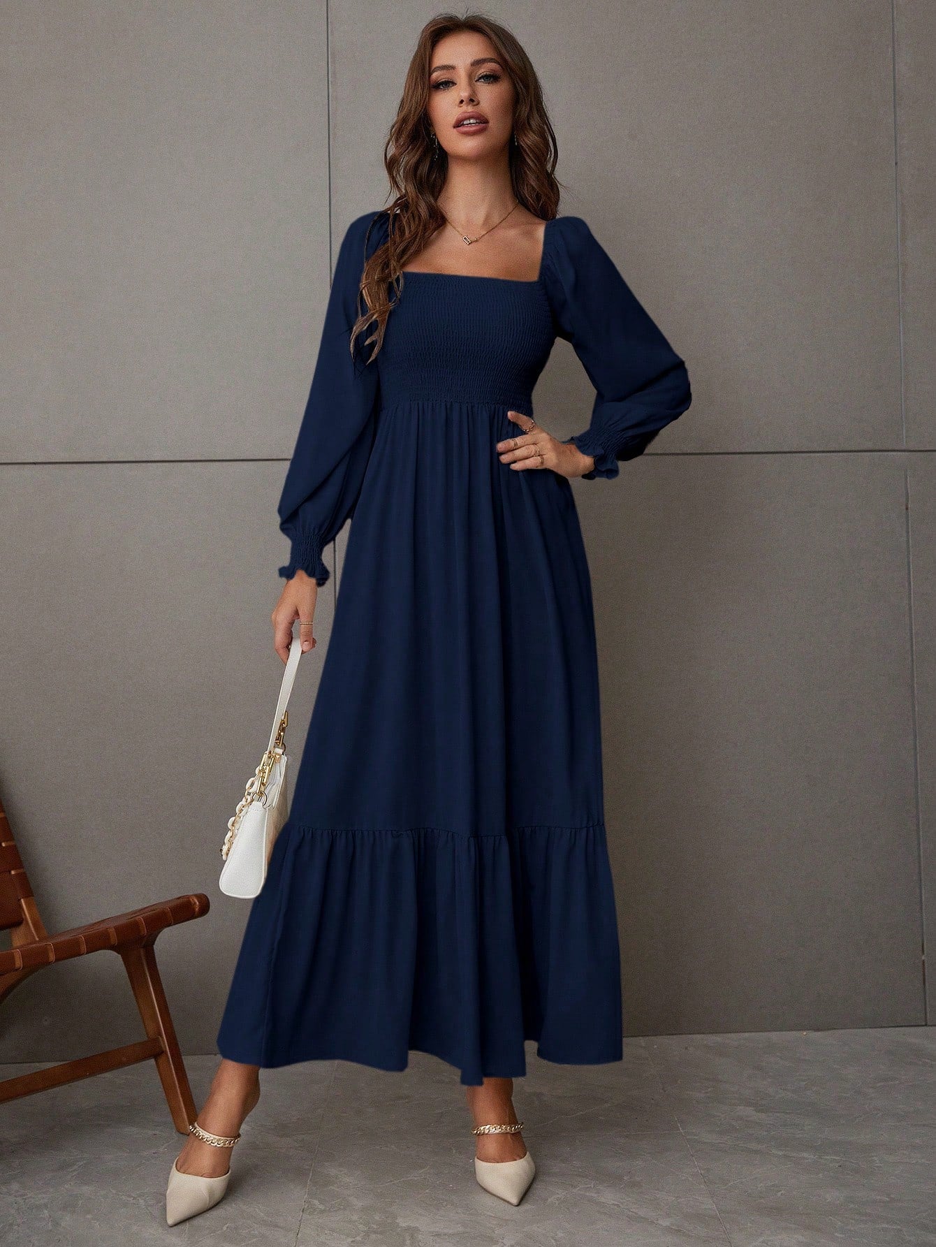 Shein Breezaya Square Neck Ruffle Hem Dress