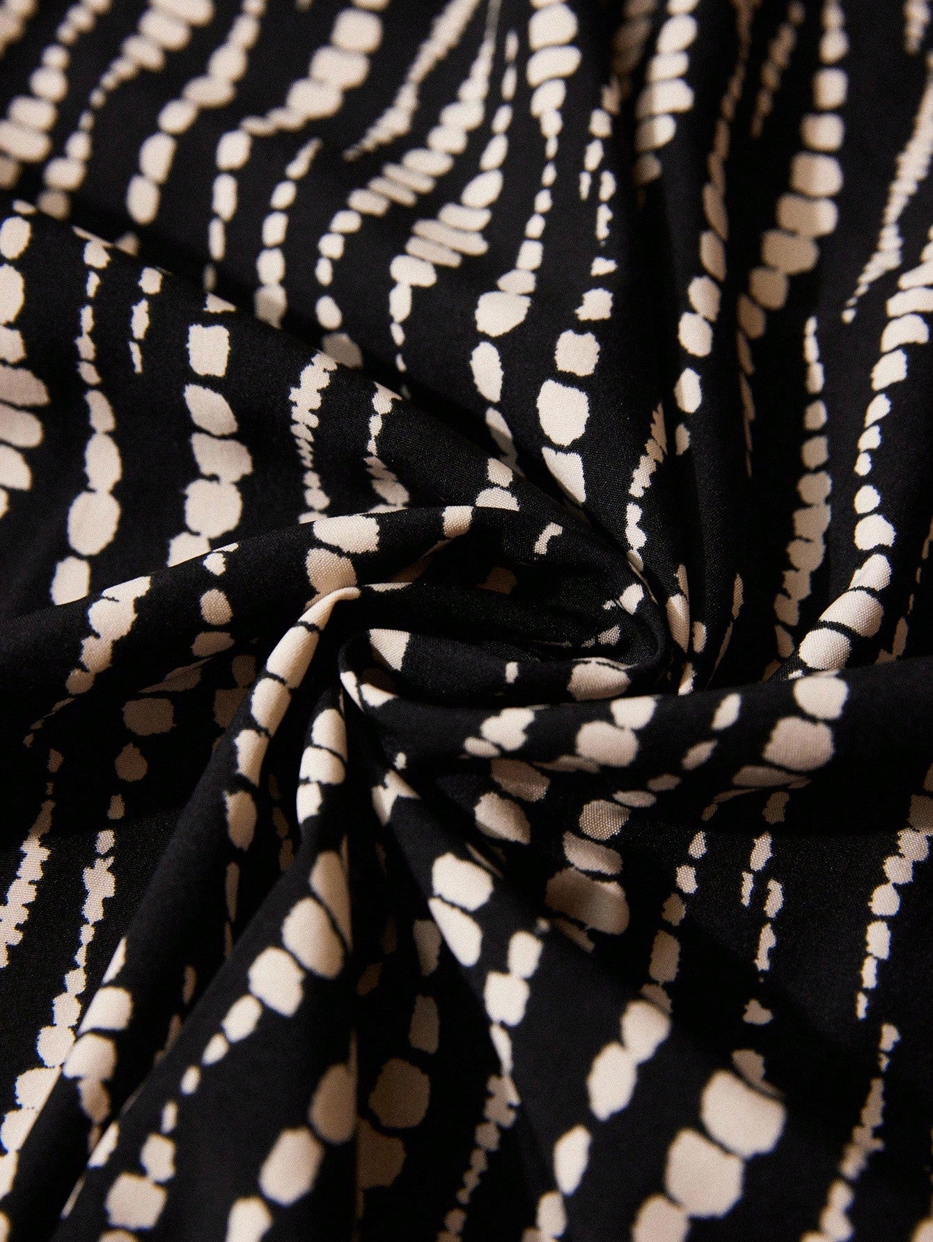 French Retro Casual Asymmetrical Polka Dot Print Cross V-Neck Cinched Waist Side Tie Slit Black Dress