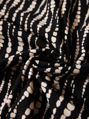 French Retro Casual Asymmetrical Polka Dot Print Cross V-Neck Cinched Waist Side Tie Slit Black Dress