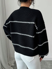 Shein Chiquease Loose Striped Print Crew Neck Casual Long Sleeve Women Sweater Knit Pullover