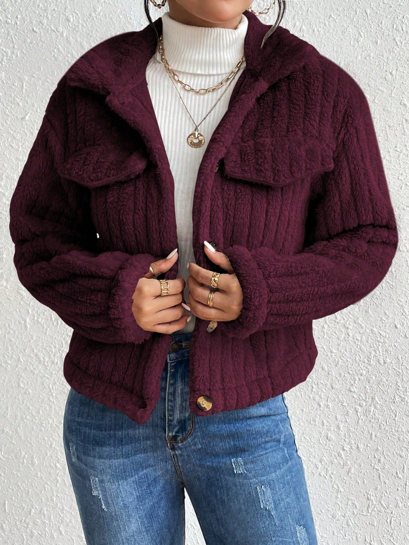 Solid Color Front Button Casual Long Sleeve Jacket