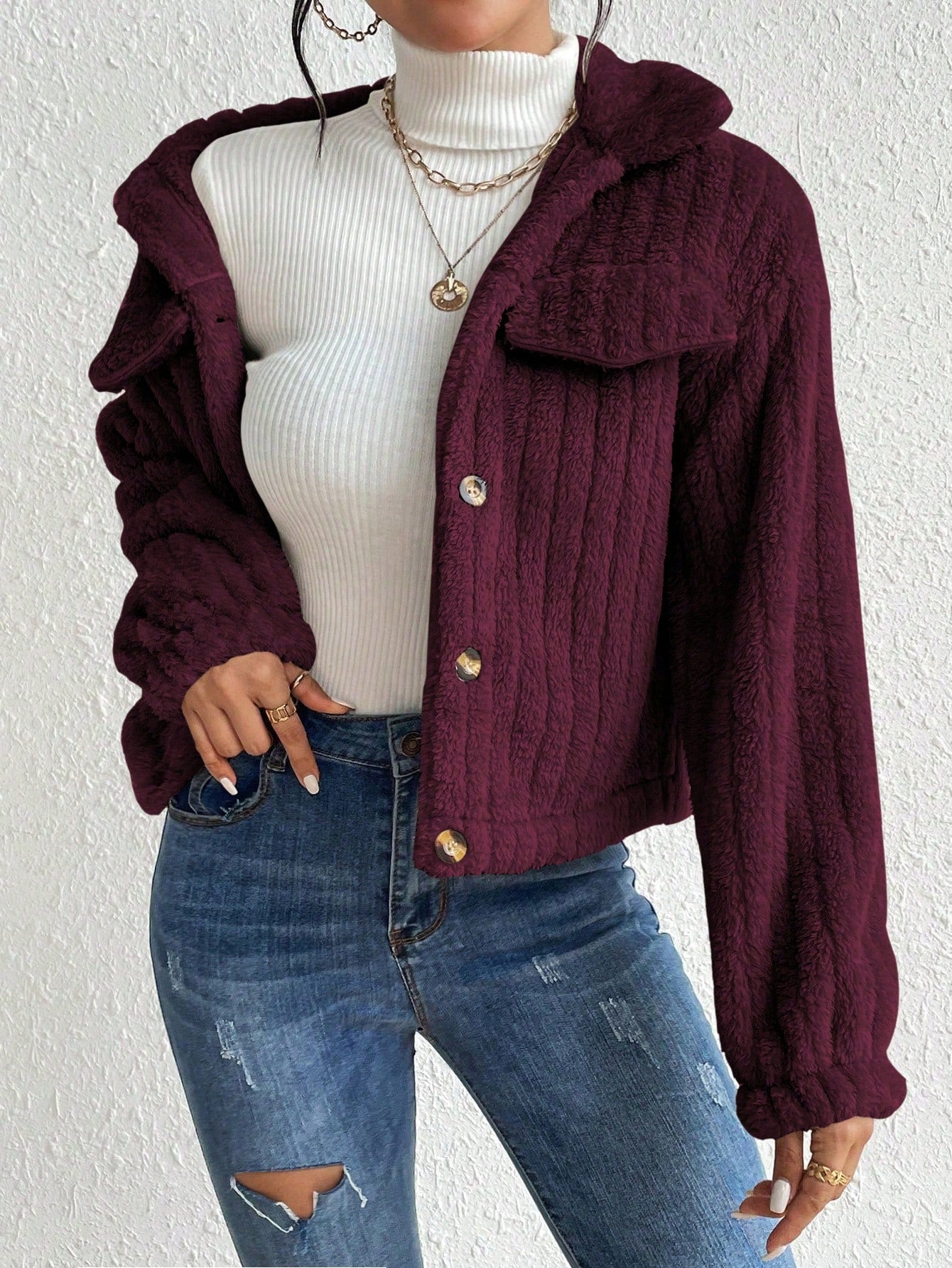 Solid Color Front Button Casual Long Sleeve Jacket