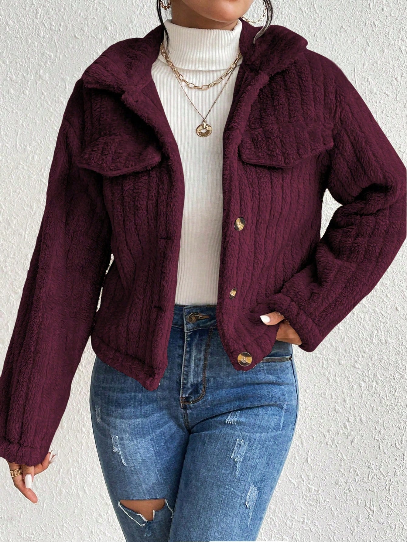 Solid Color Front Button Casual Long Sleeve Jacket