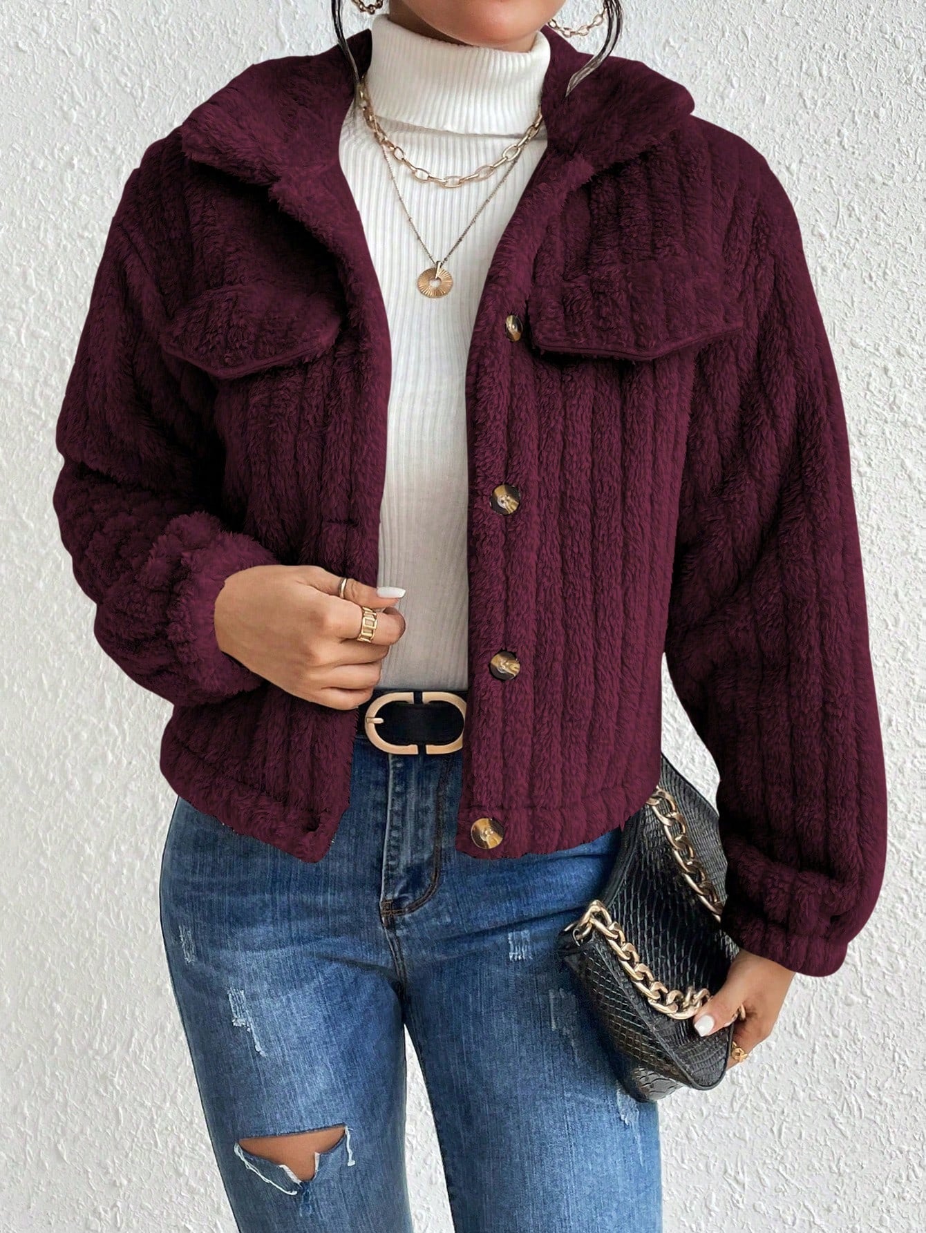 Solid Color Front Button Casual Long Sleeve Jacket