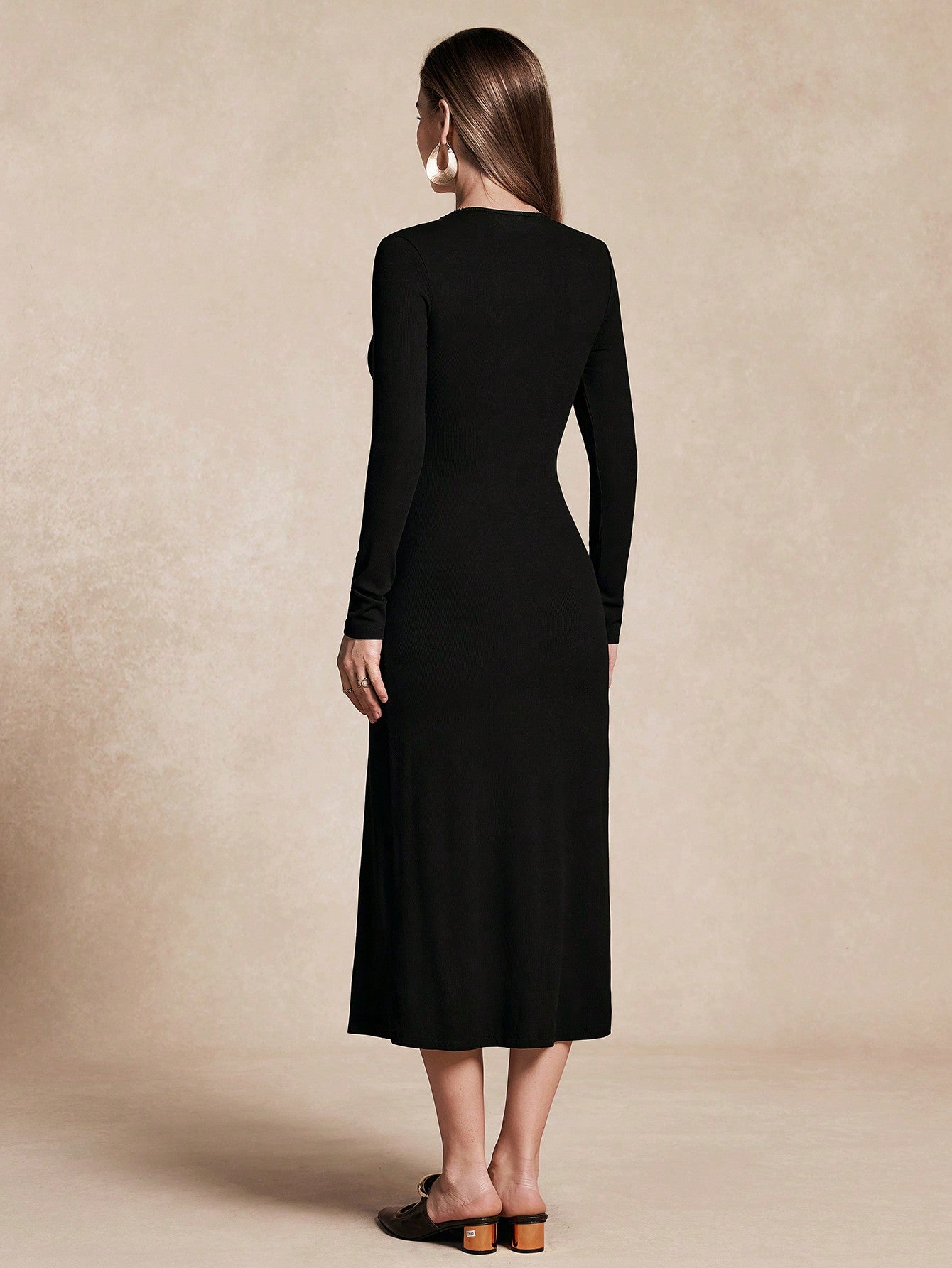 Women's Elegant Collar Flower Solid Color Slim Fit Mid-Length Dress