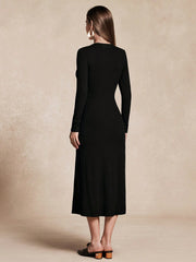 Women's Elegant Collar Flower Solid Color Slim Fit Mid-Length Dress