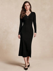 Women's Elegant Collar Flower Solid Color Slim Fit Mid-Length Dress