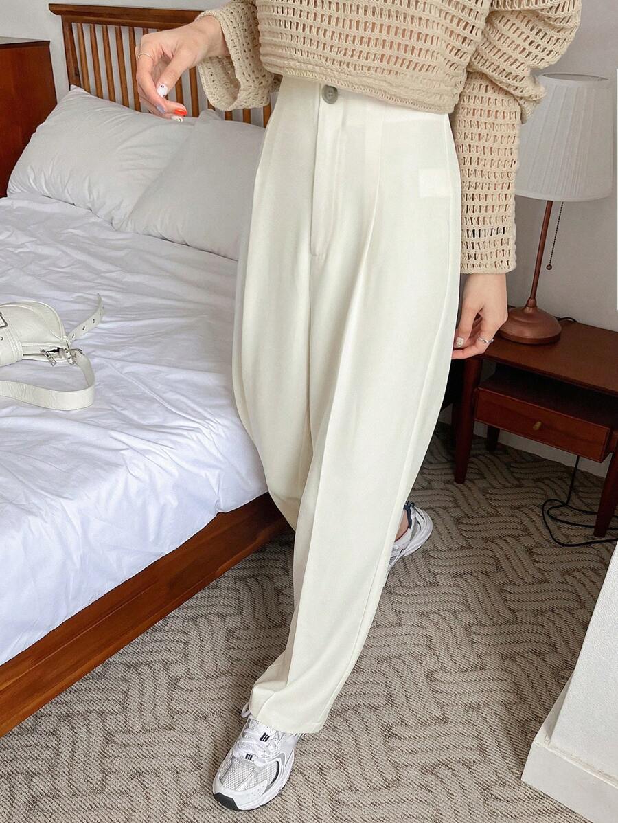 Shein DAZY 1pc Women Casual Solid Color Straight Leg Zipper Stretch Pants