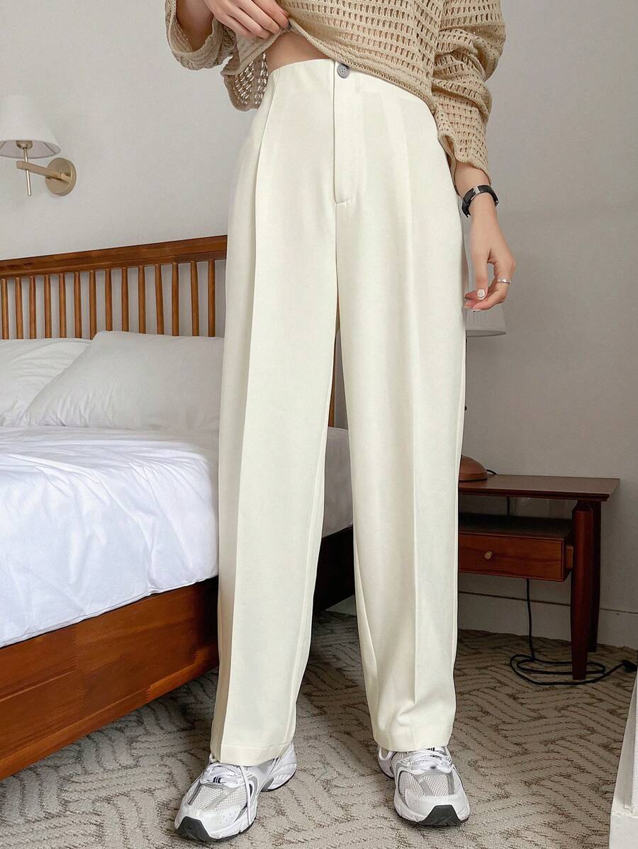 Shein DAZY 1pc Women Casual Solid Color Straight Leg Zipper Stretch Pants