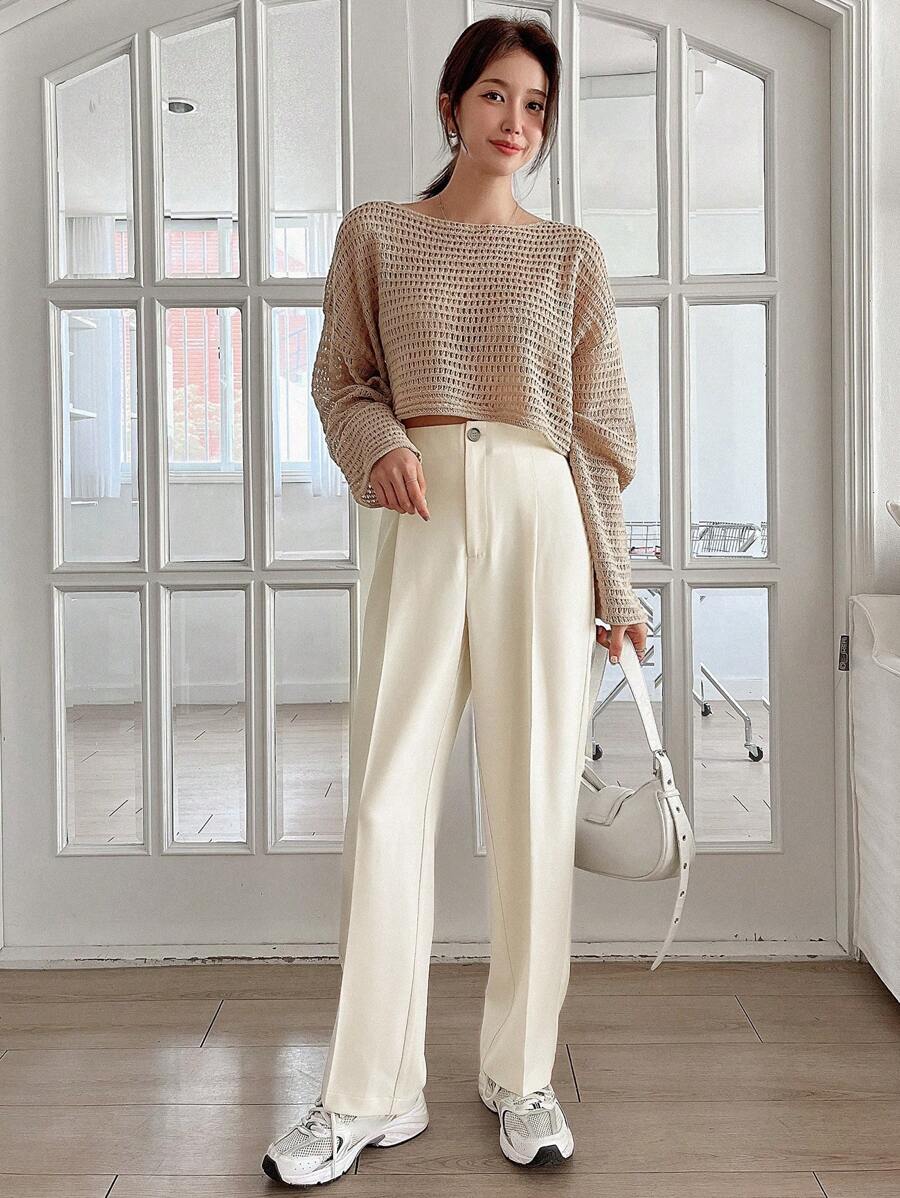 Shein DAZY 1pc Women Casual Solid Color Straight Leg Zipper Stretch Pants