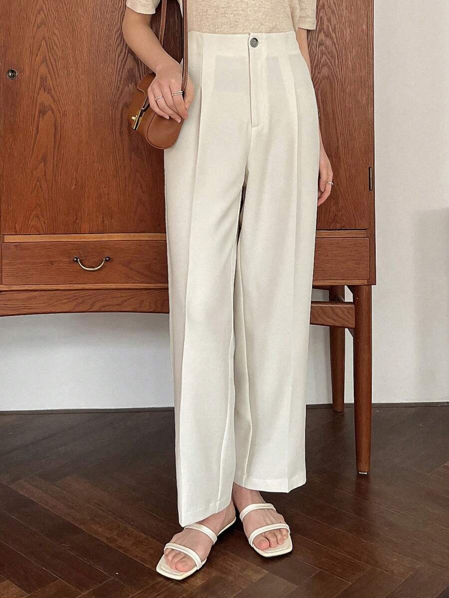 Shein DAZY 1pc Women Casual Solid Color Straight Leg Zipper Stretch Pants