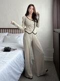 Shein DAZY 2pcs Women Contrast Color Knit Top And Wide Leg Pants Set