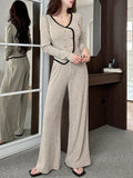 Shein DAZY 2pcs Women Contrast Color Knit Top And Wide Leg Pants Set