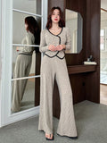 Shein DAZY 2pcs Women Contrast Color Knit Top And Wide Leg Pants Set