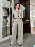 Shein DAZY 2pcs Women Contrast Color Knit Top And Wide Leg Pants Set