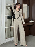 Shein DAZY 2pcs Women Contrast Color Knit Top And Wide Leg Pants Set