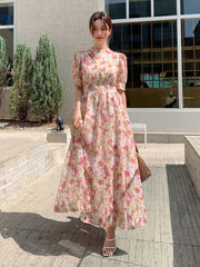 Allover Floral Print Puff Sleeve Dress