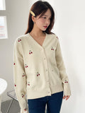 Shein DAZY Cherry Embroidery Drop Shoulder Cardigan