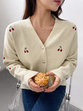 Shein DAZY Cherry Embroidery Drop Shoulder Cardigan