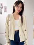 Shein DAZY Cherry Embroidery Drop Shoulder Cardigan