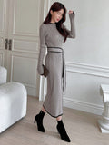 Shein DAZY Contrast Binding Belted Sweater Dress