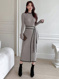 Shein DAZY Contrast Binding Belted Sweater Dress