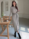 Shein DAZY Contrast Binding Belted Sweater Dress