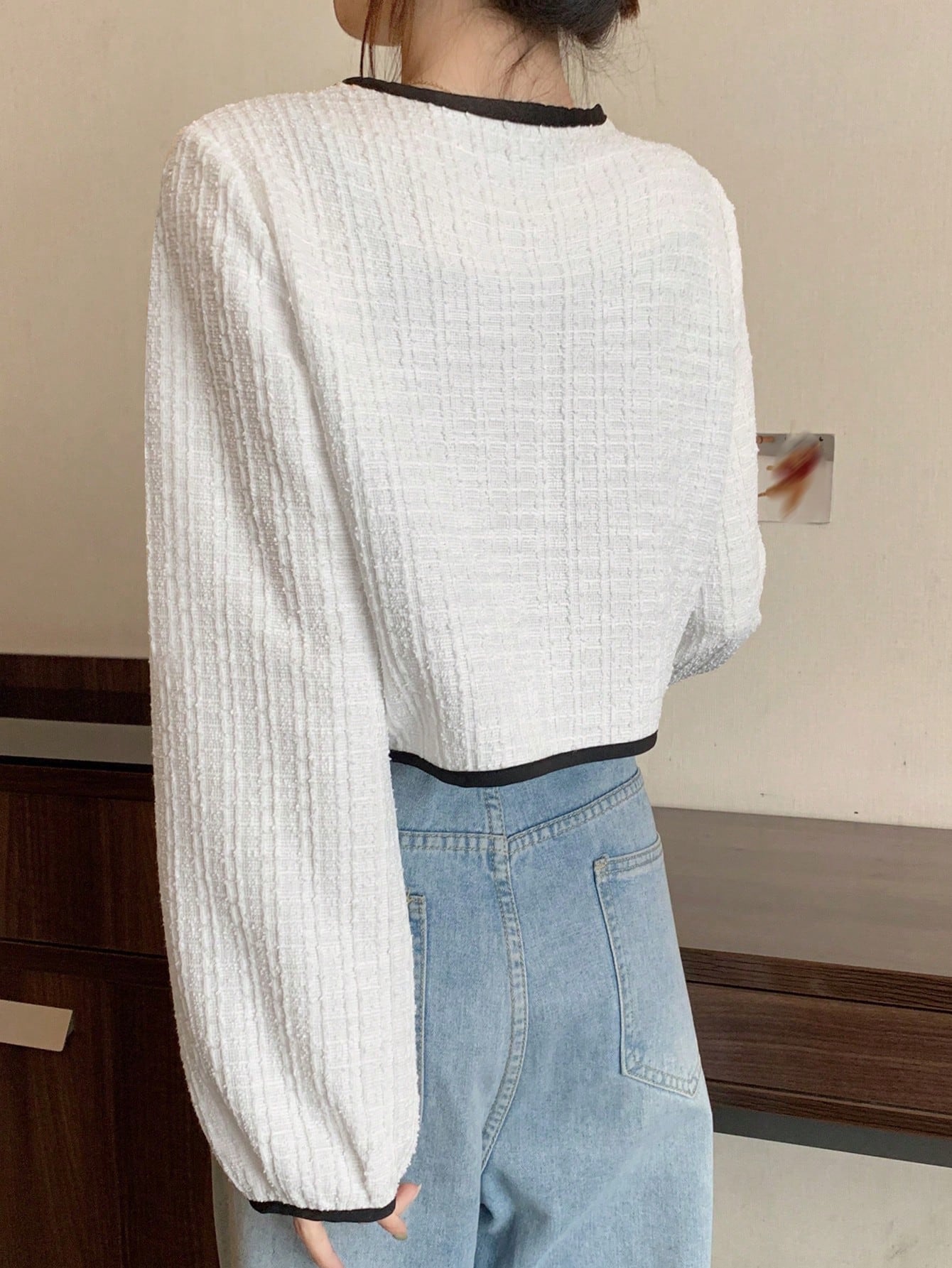 Contrast Binding Tie Front Crop Jacket