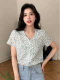 Shein DAZY Ditsy Floral Print Button Front Blouse