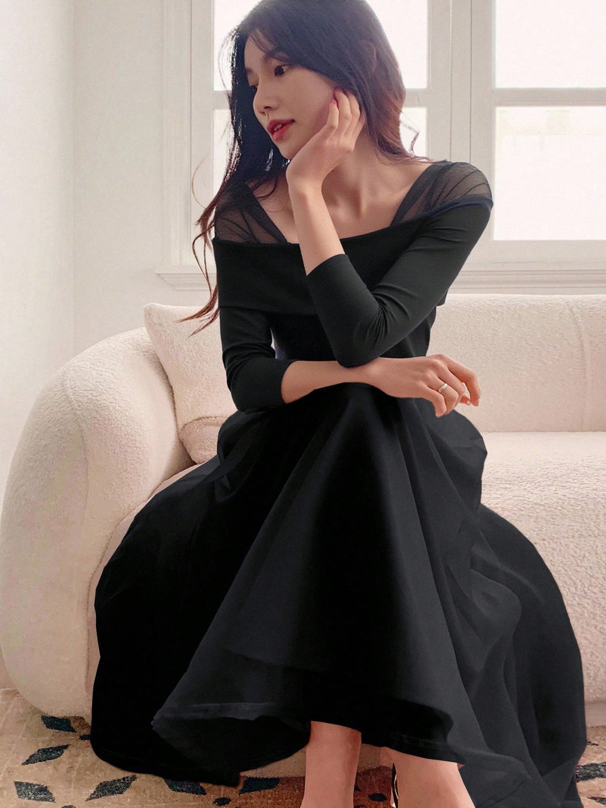 Elegant Women's Off-Shoulder Midi Flare Dress