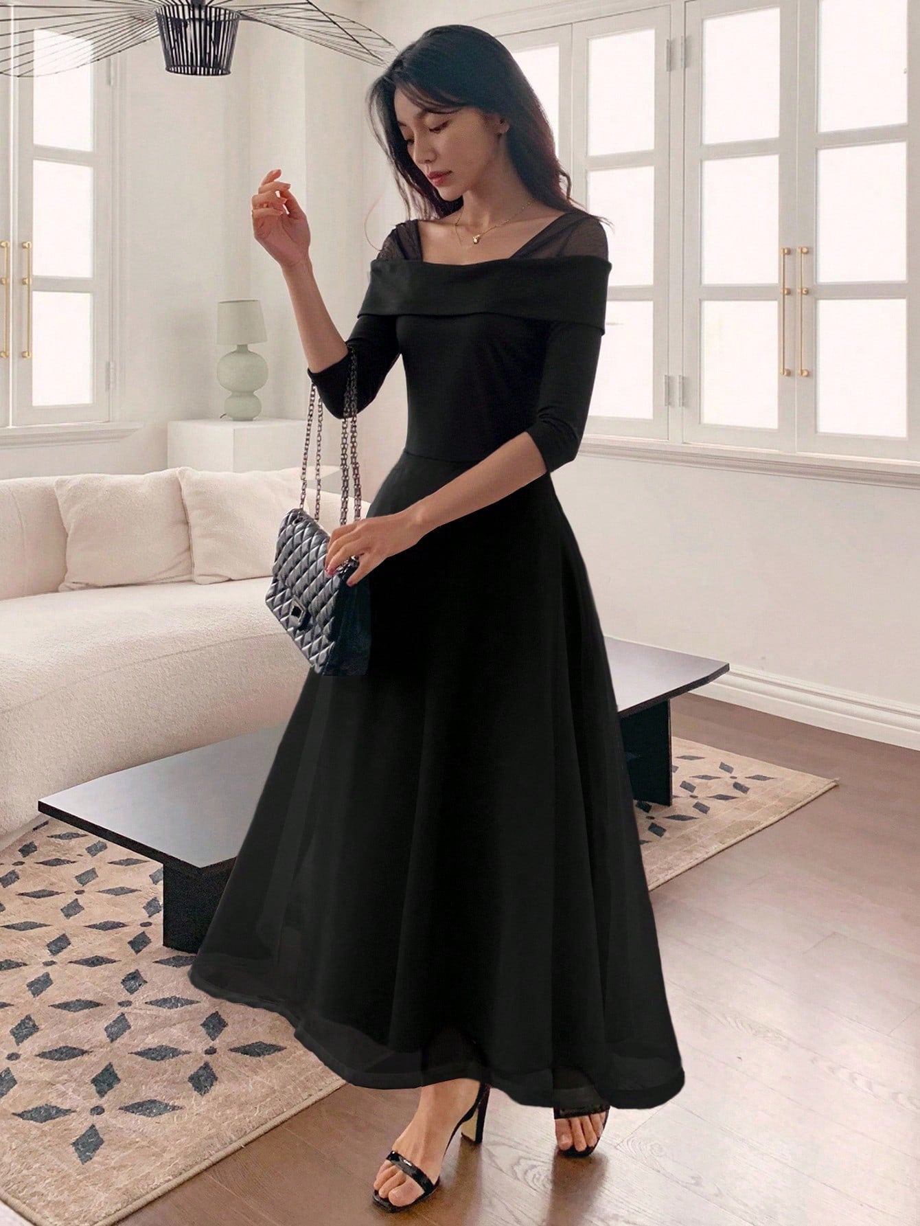 Elegant Women's Off-Shoulder Midi Flare Dress