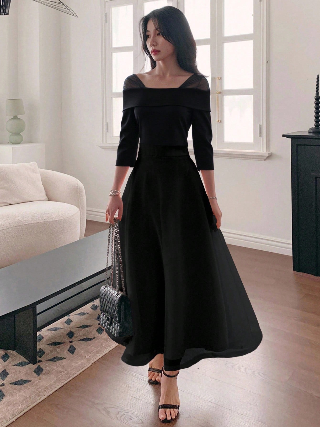 Elegant Women's Off-Shoulder Midi Flare Dress