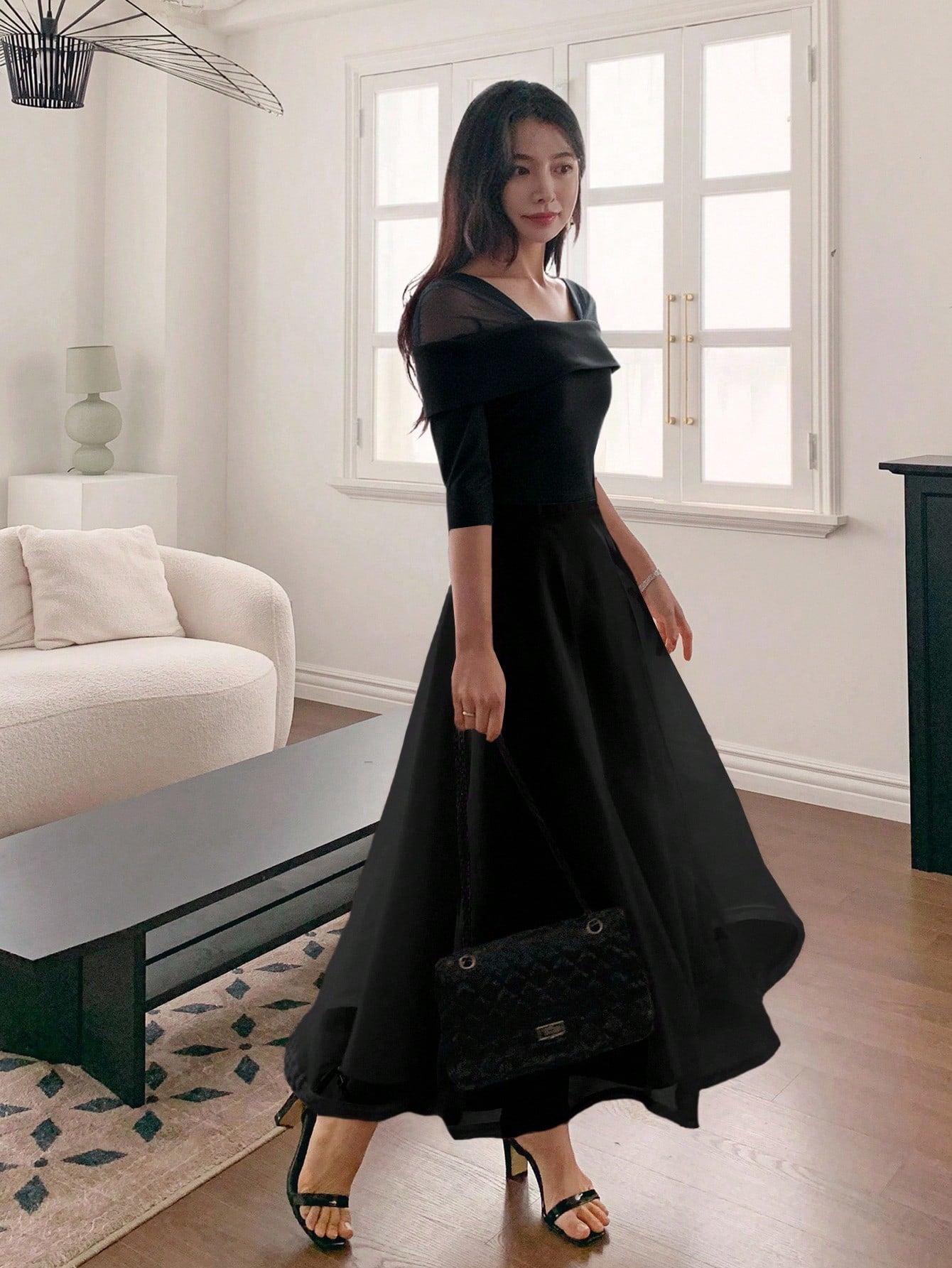 Elegant Women's Off-Shoulder Midi Flare Dress