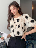 Shein DAZY Floral Print Puff Sleeve Blouse