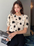 Shein DAZY Floral Print Puff Sleeve Blouse