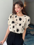 Shein DAZY Floral Print Puff Sleeve Blouse