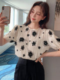 Shein DAZY Floral Print Puff Sleeve Blouse