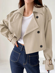 Ladies' Solid Color Simple Daily Trench Coat With Long Sleeves