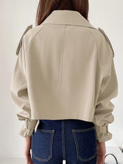 Ladies' Solid Color Simple Daily Trench Coat With Long Sleeves