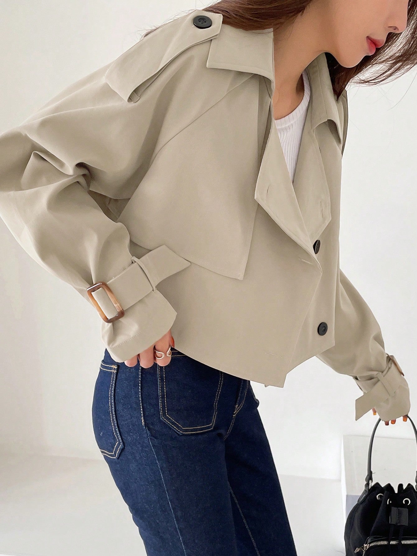 Ladies' Solid Color Simple Daily Trench Coat With Long Sleeves