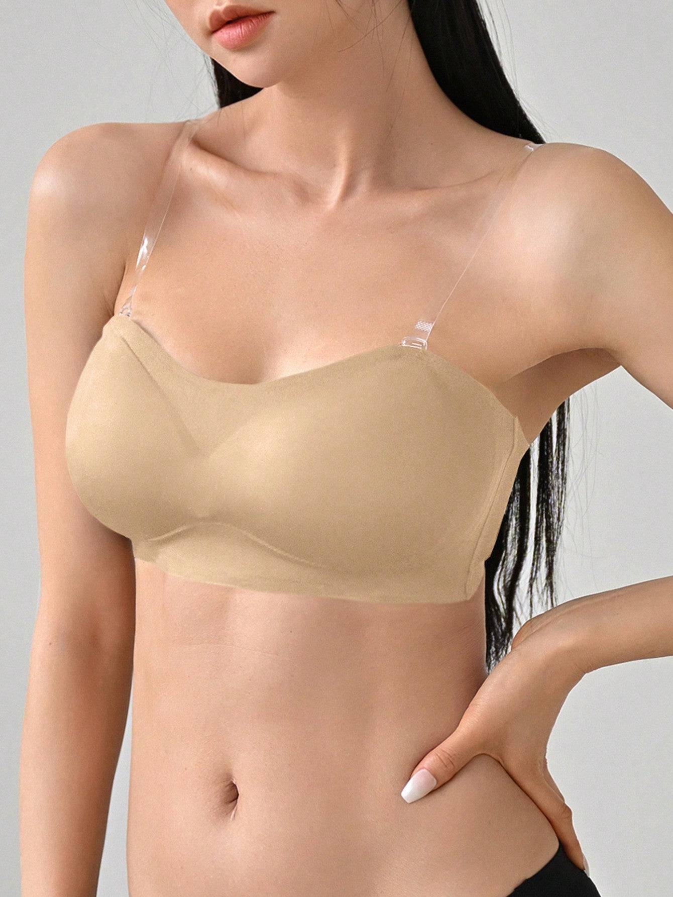 Removable Transparent Strap Strapless Wireless Bra - Removable Padding