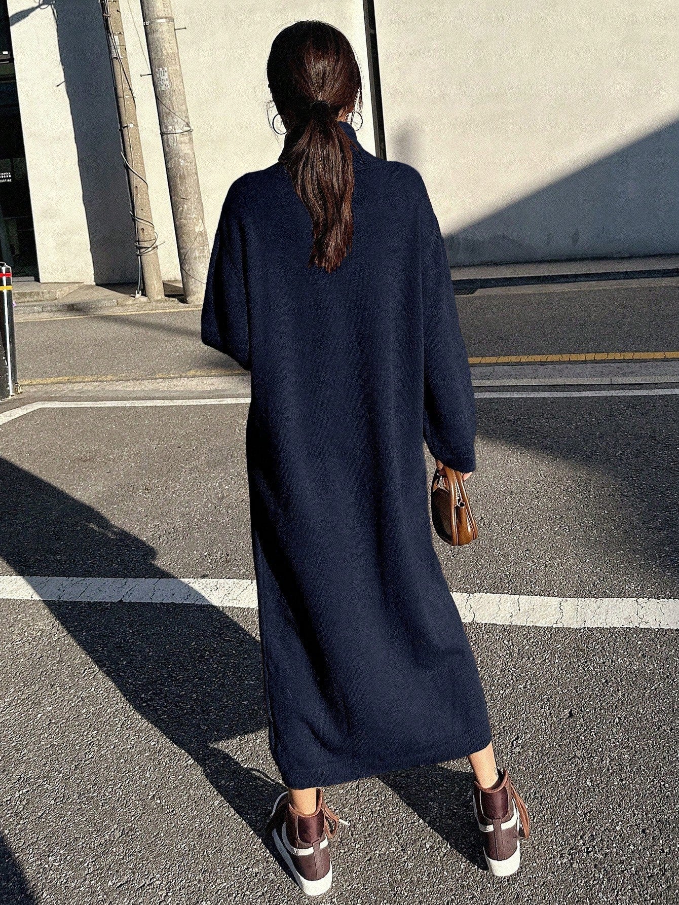 Loose Fitting Turtleneck Dolman Sleeve Sweater Dress