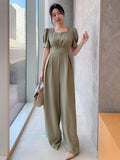 Shein DAZY Solid Color Square Neckline Puff Sleeve Women's Jumpsuit