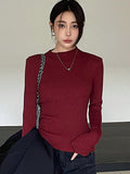 Shein DAZY Solid Color Stand Collar Rib-Knit Fitted Women Long Sleeve Sweater