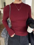 Shein DAZY Solid Color Stand Collar Rib-Knit Fitted Women Long Sleeve Sweater