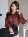 Shein DAZY Solid Color Textured Long Sleeve Women's Button-Down Casual Loose Shirt
