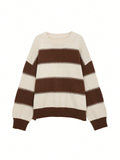 Shein DAZY Striped Loose Long Sleeve Crew Neck Sweater For Women