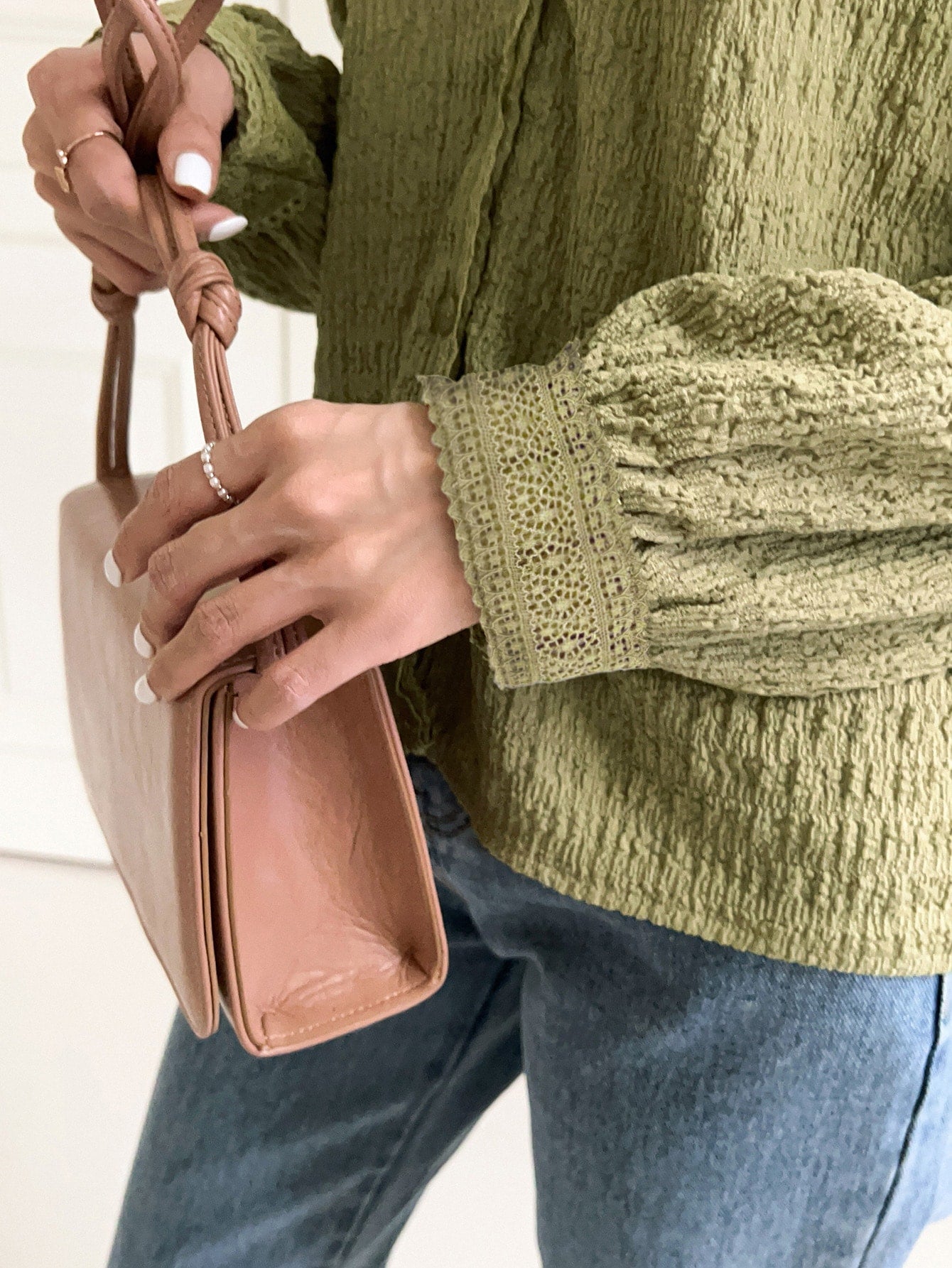 V-Neck Puff Sleeve Solid Blouse