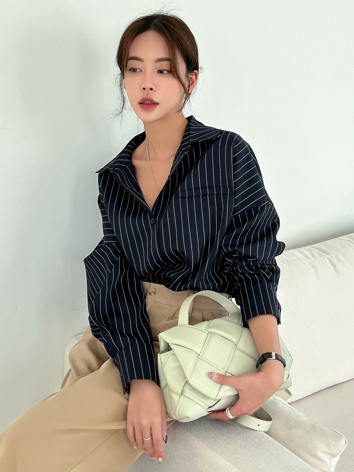 Shein DAZY Vertical Striped Drop Shoulder Oversized Shirt